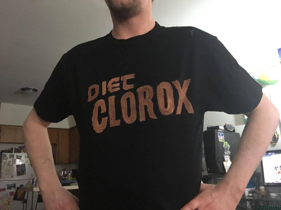 Black T-shirt bleach-painted with the words Diet Clorox