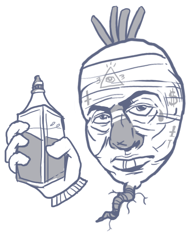 Blue line-art development sketch for the Fermented Beets Orchestra beet character